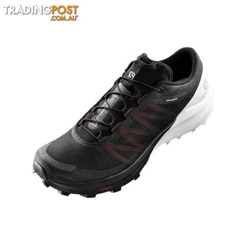 Salomon Sense 4 Pro Mens Trail Running Shoes - Black/White/Cherry Tomato -...