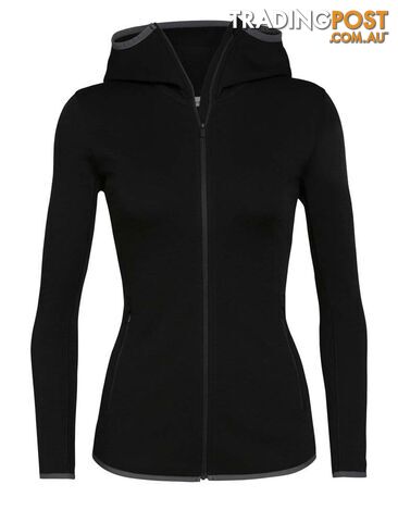 Icebreaker RealFleece Merino Elemental LS Zip Hood Womens Fleece Jacket - Black - XL - 105068010XL