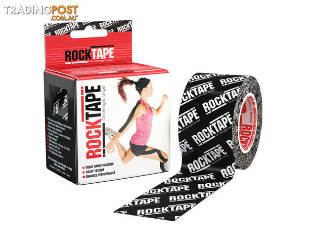 RockTape Logo Kinesiology Tape Roll - Black - 5cm x 5m - Blackrocktape5m