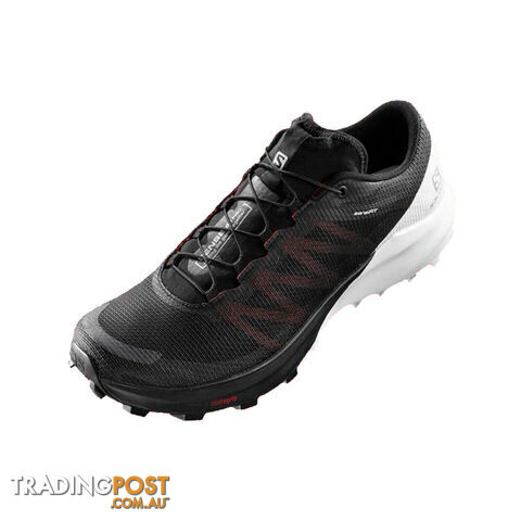 Salomon Sense 4 Pro Mens Trail Running Shoes - Black/White/Cherry Tomato - 115US...