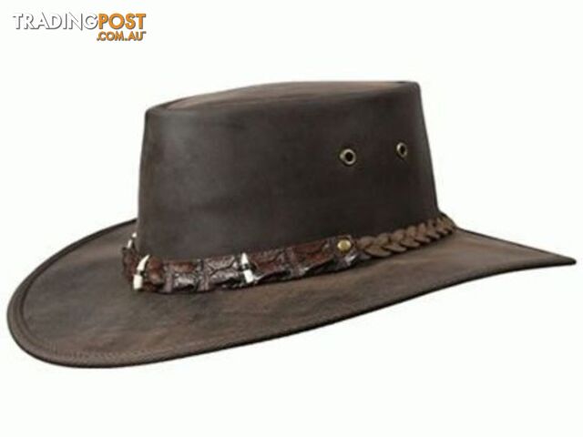 BARMAH OUTBACK CROCODILE TEETH LEATHER HAT - BROWN [Hat Size:Large] - 1033SCL
