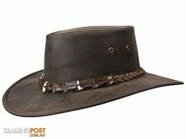 BARMAH OUTBACK CROCODILE TEETH LEATHER HAT - BROWN [Hat Size:Small] - 1033SCS