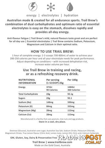 Trail Brew Endurance Sports Energy Drink - 1KG - Lemon - Tbrew-Lemon - photo 2 of 2