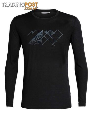 Icebreaker Merino Tech Lite LS Crewe Mens T-Shirt - Geo Mountain - Black - L -...