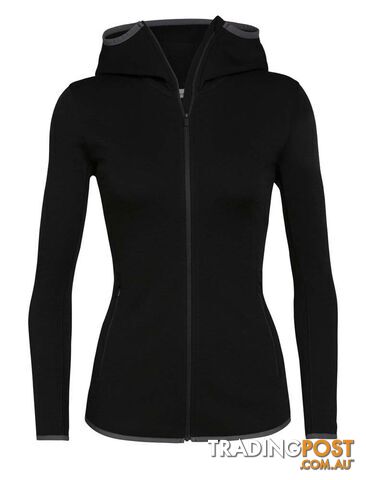 Icebreaker RealFleece Merino Elemental LS Zip Hood Womens Fleece Jacket - Black...