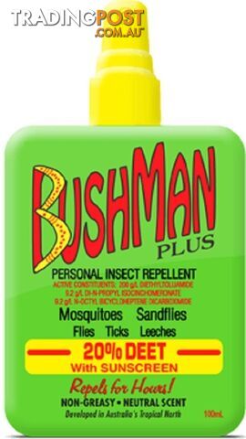 Bushman Plus Pump Spray 20% Deet Insect Repellent with Sunscreen -100 ml - BUS-P-100