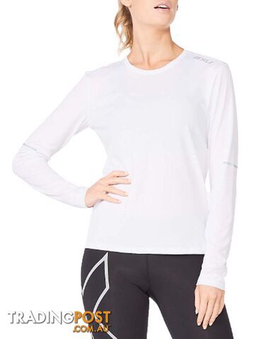 2XU Aero L/S Womens Running T-Shirt - White/Silver Reflective - L - WR6564a-WHT-SRF-L