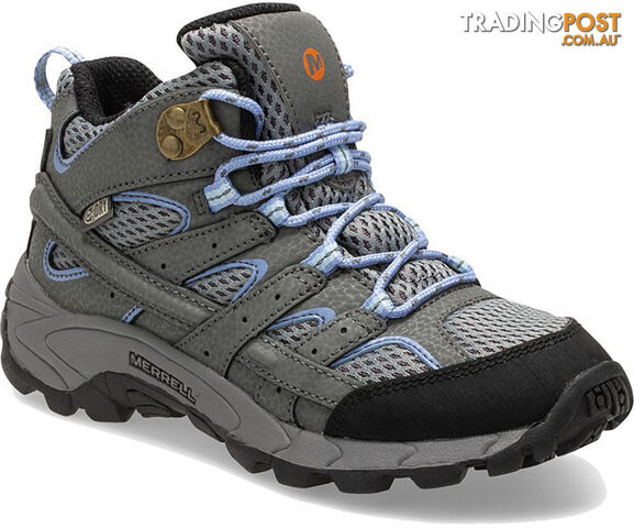 Merrell Moab 2 Mid Big Kids Waterproof Hiking Boots - Grey/Periwinkle - 5US -...