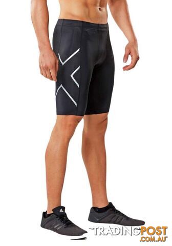 2XU Mens Compression Shorts - Black/Silver - L - MA3851b-BLK-SIL-L