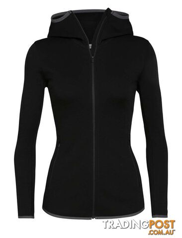 Icebreaker RealFleece Merino Elemental LS Zip Hood Womens Fleece Jacket - Black...