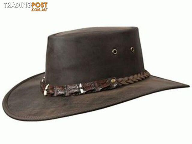 Barmah Outback Crocodile Teeth Leather Hat - Brown - 1033sc