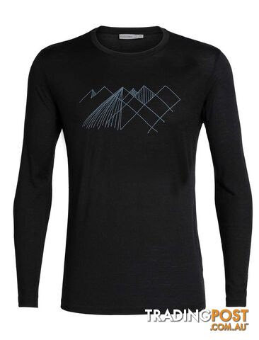 Icebreaker Merino Tech Lite LS Crewe Mens T-Shirt - Geo Mountain - Black - XXL -...