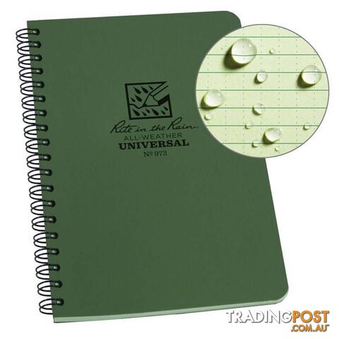 Rite In The Rain Side Spiral 4.625 x 7 Polydura Waterproof Notebook- Green - XR973