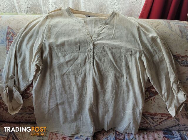 Ladies Beige Rockmans 3/4 Sleeve Linen Shirt