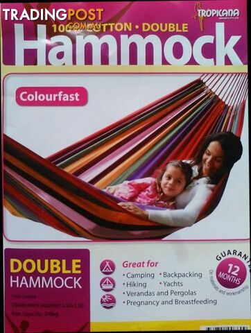 NEW!! DOUBLE HAMMOCKS 100% COTTON / 4 COLOUR CHOICES 200KG RATING