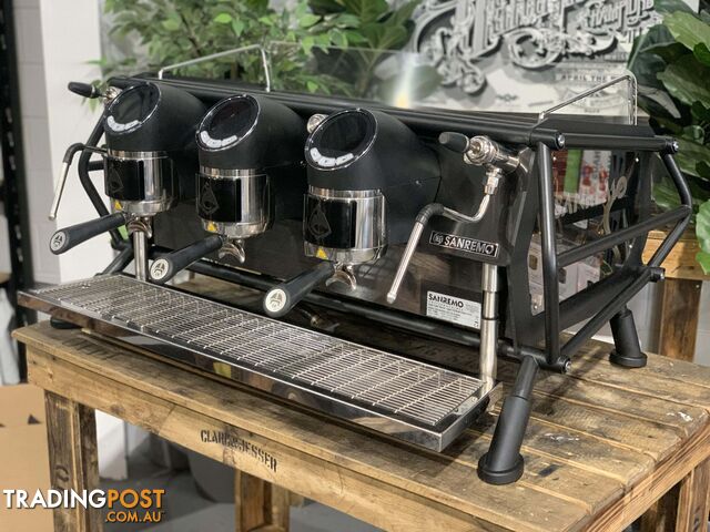 SAN REMO CAFE RACER 3 GROUP NAKED BLACK ESPRESSO COFFEE MACHINE CAFE COMMERCIAL BARISTA RESTAURANT