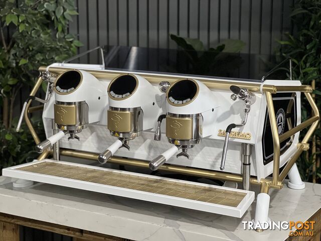 SAN REMO CAFE RACER 3 GROUP WHITE & GOLD ESPRESSO COFFEE MACHINE