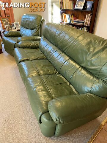 Green leather couch 3 seater +1 seater x 2