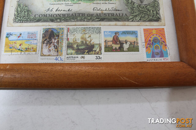 Australian Pound note and old stamps