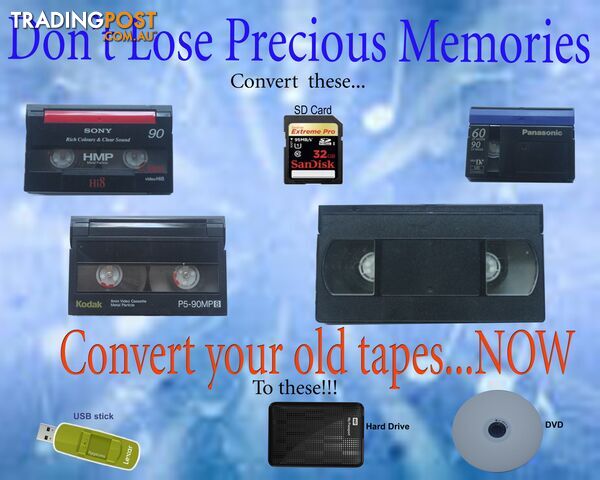 Old videos vhs hi8 and lots more transfered to usb from $30