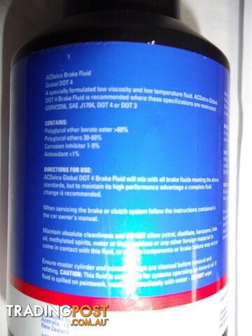 Genuine ACDelco Brake Fluid 500ml Suits All Holden Vehicles Built from Jan 2008 - photo 2 of 2
