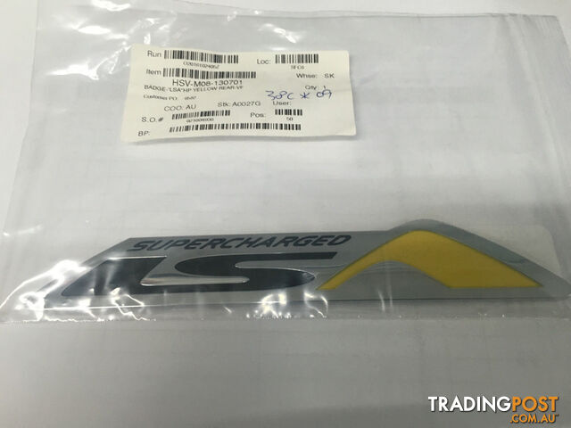 Genuine HSV Bootlid Badge Supercharged LSA Clubsport/GTS - Yellow