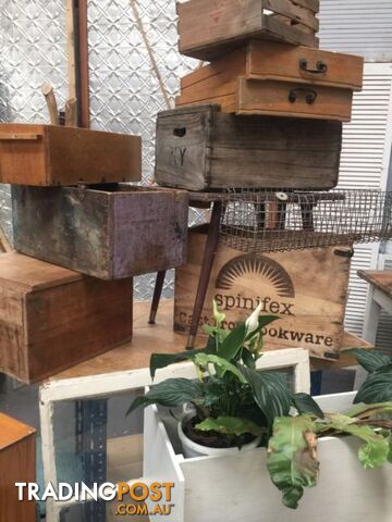 Vintage crates and old drawers