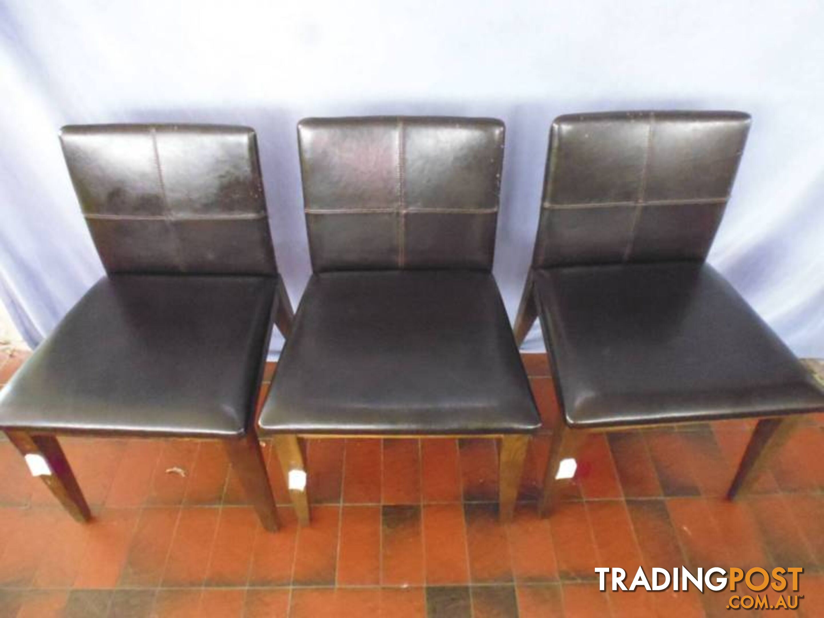 3 x Wood & Leather Chairs, 369395