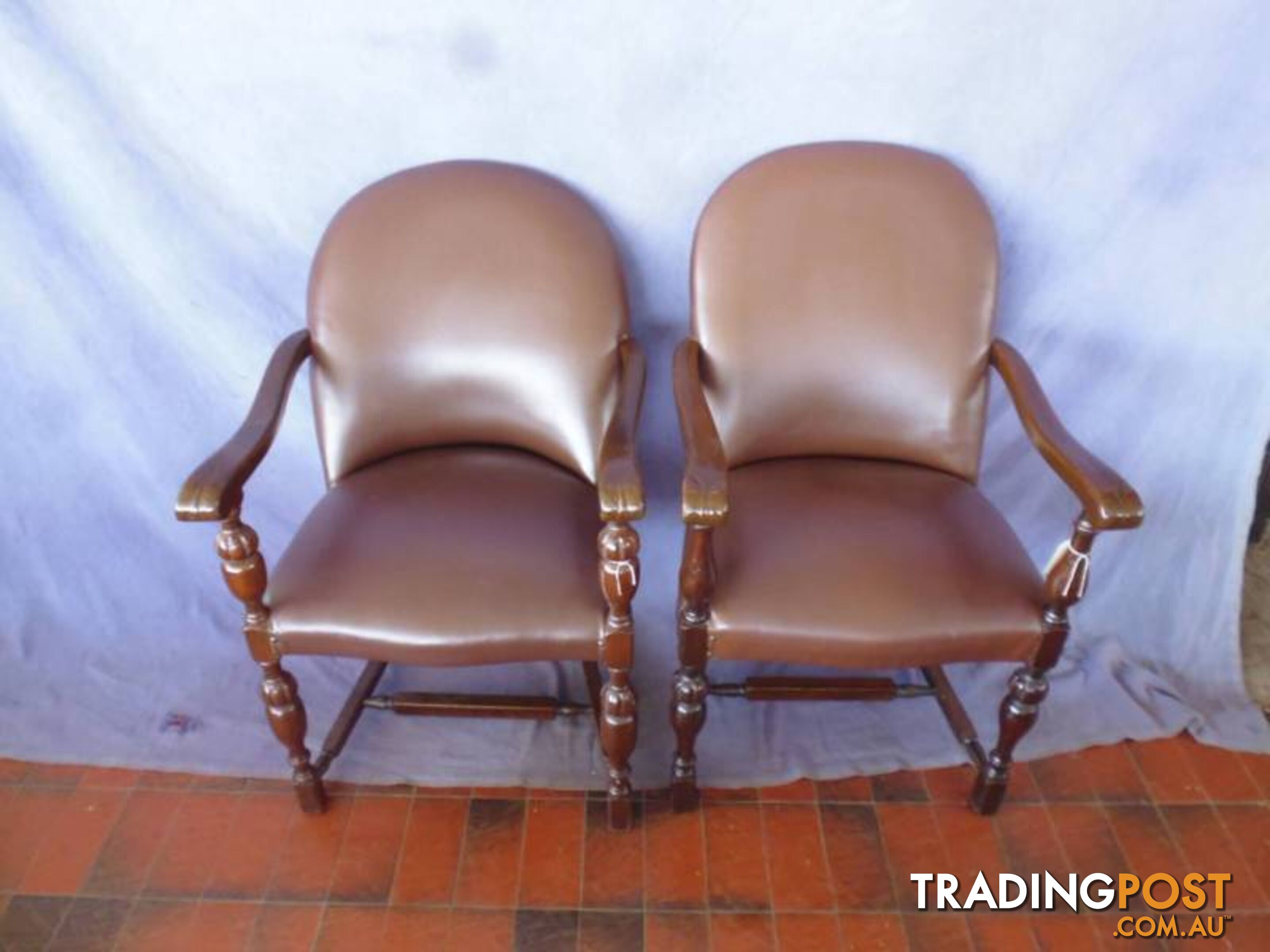 Chairs x2, Brown, Wooden Arms, 369137