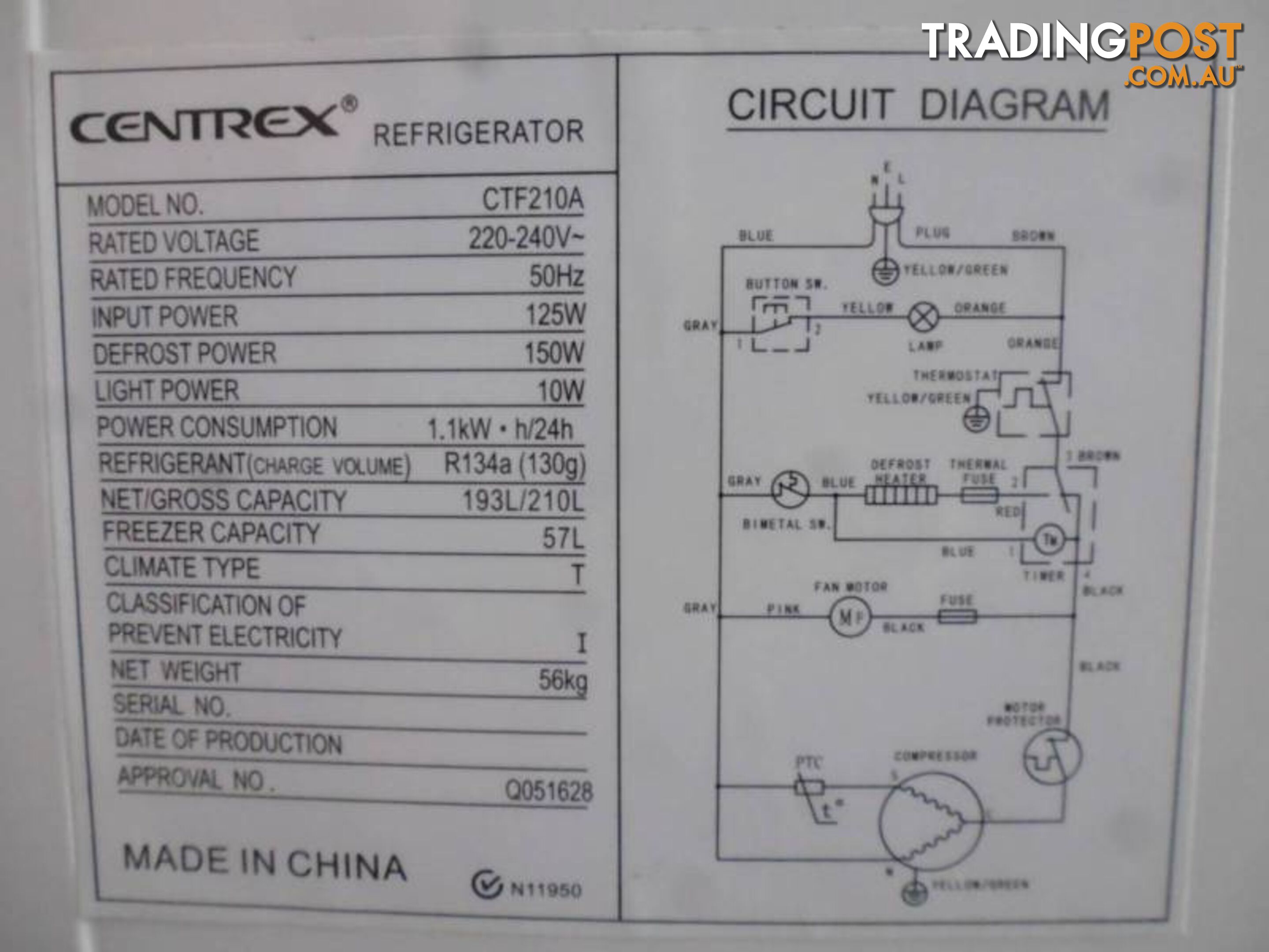 Fridge, Centrix, 2 Door, 210 ltr, 369046