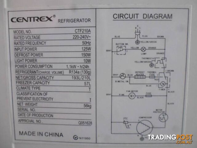 Fridge, Centrix, 2 Door, 210 ltr, 369046