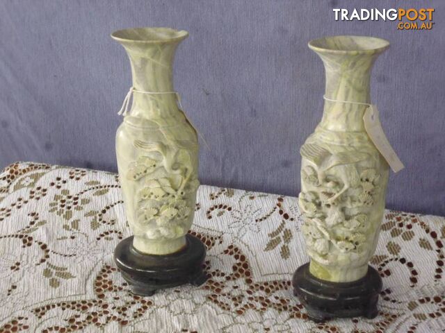 Vases Pair Alabaster Vases Carved $249.00 346793