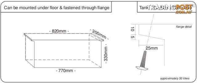 Water tank 770>820mm LONG * 200mm MID x 330mm SHORT 50 litre