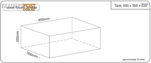 Water tank 650mm LONG x 350mm MID x 250mm SHORT 55 litre