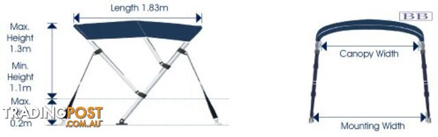 Bimini cover Three bow top cover runabout or open boat