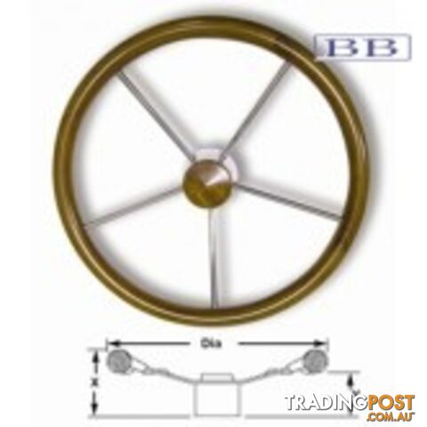 Teak S/S Wheel Large