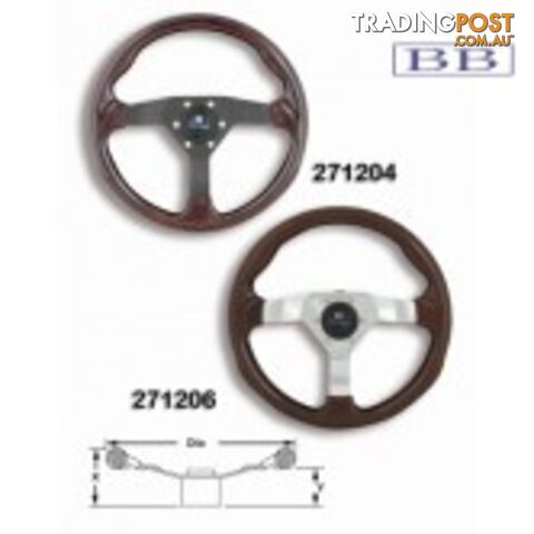 Boat steering wheel Portocino - Black Spoke Mahogany