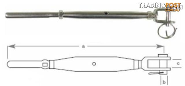 Closed Body Turnbuckle Swage & Fork for 2.5mm (3/32") wire TO 1/4