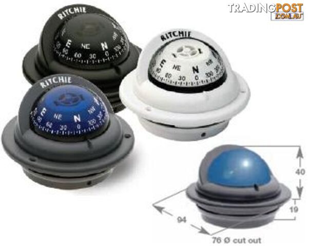 Marine Trek Flush Mount Compass - Black