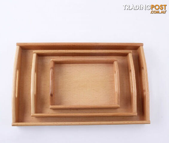 Wooden Tray with Cut Handle Sleek Set of 3 - PR020