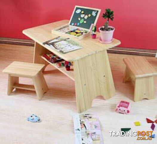 Table & 2 Stools Set F in Solid Pinewood - FT024