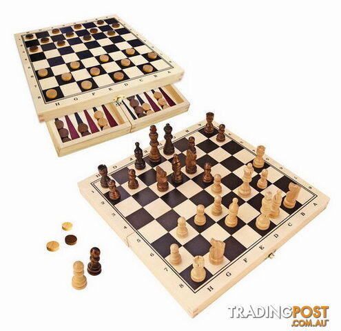 Chess, Checkers & Backgammon - Fold up travel Set - ETL1070