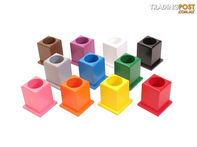 Set Of 11 Coloured Pencil Holders - Timber Square Base - LA50103.LA30050