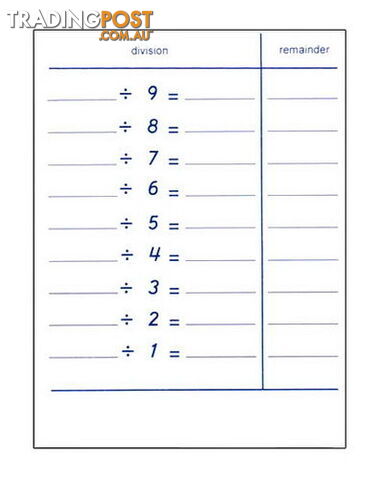 Division Tables for Working Charts - MA032-2