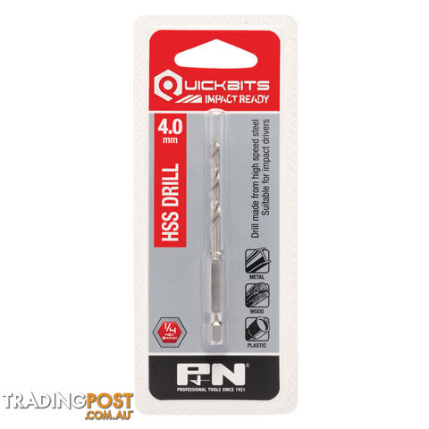 DRILL HSS IMPACT QUICKBIT HEX SHANK 4.00MM P&N 107B80040