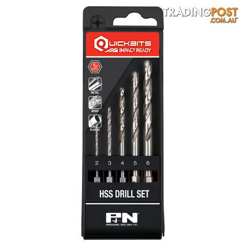 DRILL HSS SET IMPACT QUICKBIT HEX SHANK 2-6MM 5PC P&N 107B8SET5