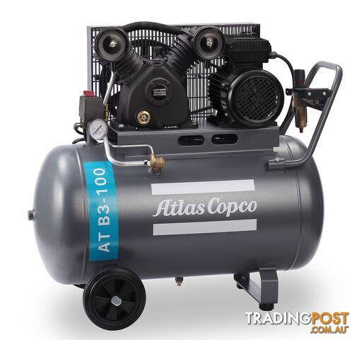 Industrial 1 Phase 300L/m 3hp 100 litres Tank Compressor AT B3-100 Heavy Duty...