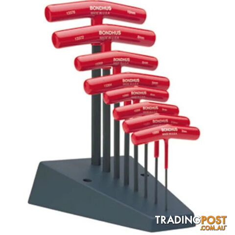 8 Pce - 2mm to 10mm Metric Bondhus Hex End T-Handle Allen Key Set with a Stand...