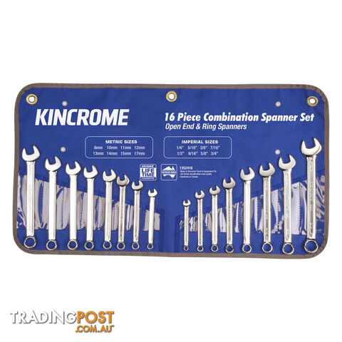 Combination Spanner Set 16 Piece Metric/Imperial Kincrome 1352416