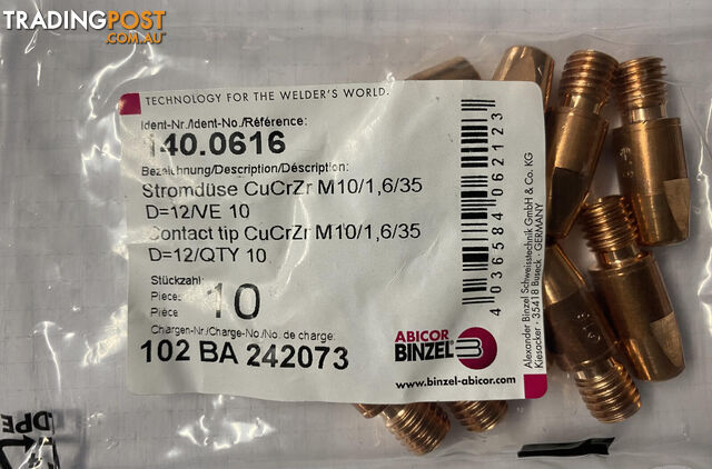 Contact Tip 1.6mm M10 CuCrZr Binzel 140.0616 Pack of 10